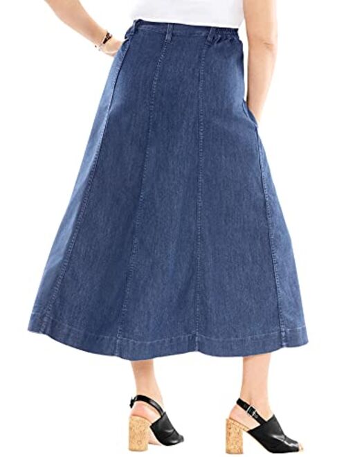 Roamans Women's Plus Size A-Line Denim Maxi Skirt