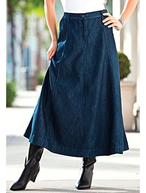 Roamans Women's Plus Size A-Line Denim Maxi Skirt