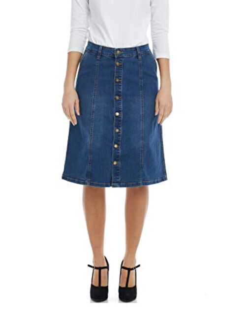 ESTEEZ Womens Denim A Line Skirt Button Down Stretch Jean Chelsea