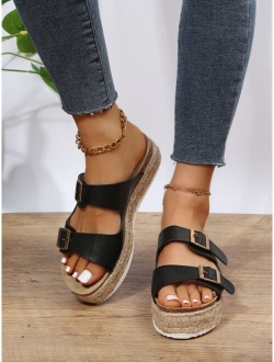 Glitter Buckle Decor Flatform Slide Sandals