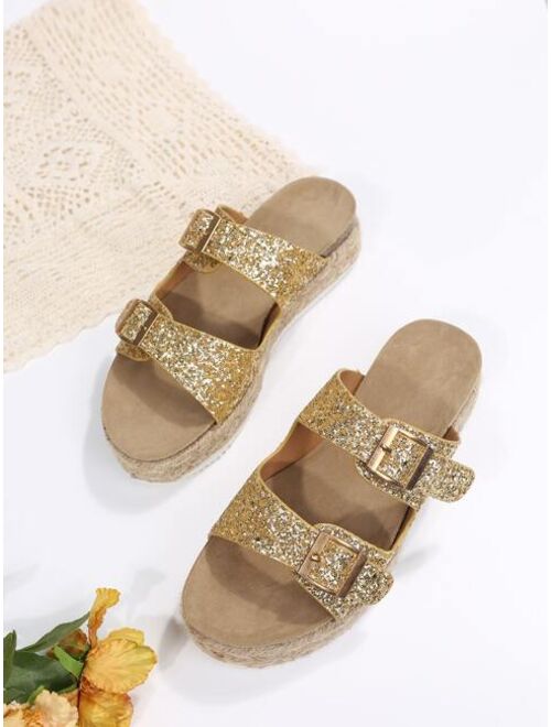 Shein Glitter Buckle Decor Flatform Slide Sandals