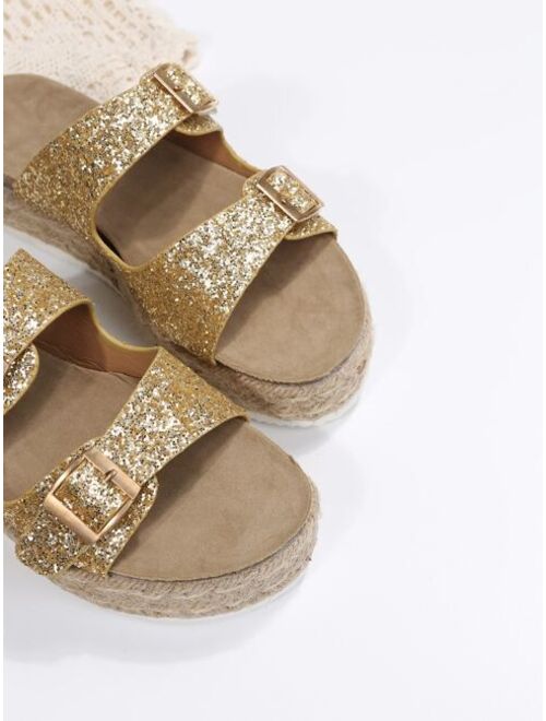 Shein Glitter Buckle Decor Flatform Slide Sandals