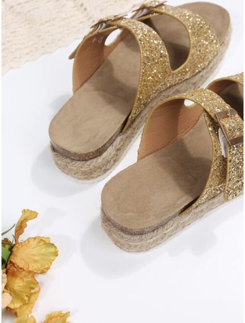 Shein Glitter Buckle Decor Flatform Slide Sandals