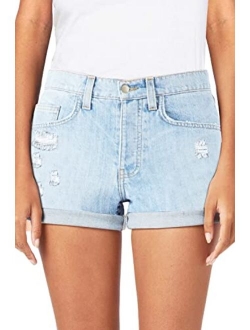 HOCAIES Women's Juniors Mid Rise Jean Shorts Folded Hem Denim Shorts for Women