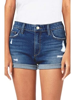 HOCAIES Women's Juniors Mid Rise Jean Shorts Folded Hem Denim Shorts for Women