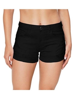 HOCAIES Women's Juniors Mid Rise Jean Shorts Folded Hem Denim Shorts for Women