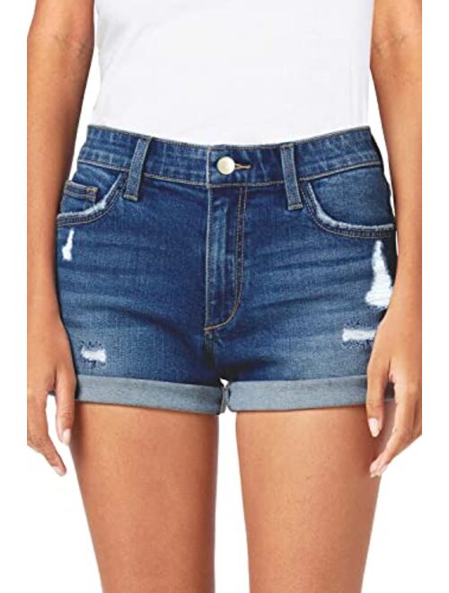 HOCAIES Women's Juniors Mid Rise Jean Shorts Folded Hem Denim Shorts for Women