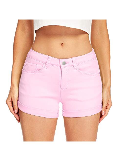 HOCAIES Women's Juniors Mid Rise Jean Shorts Folded Hem Denim Shorts for Women