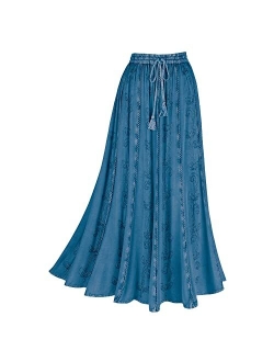 CATALOG CLASSICS Womens Floral Embroidered Maxi Skirt - Long Peasant Skirt, Ankle Length Hippie Clothes for Women