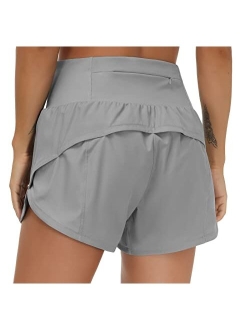 Womens High Waisted Running Shorts Quick Dry Athletic Workout Shorts with Mesh Liner Zipper Pockets