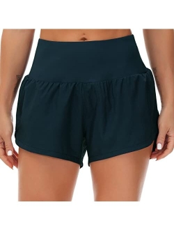 Womens High Waisted Running Shorts Quick Dry Athletic Workout Shorts with Mesh Liner Zipper Pockets