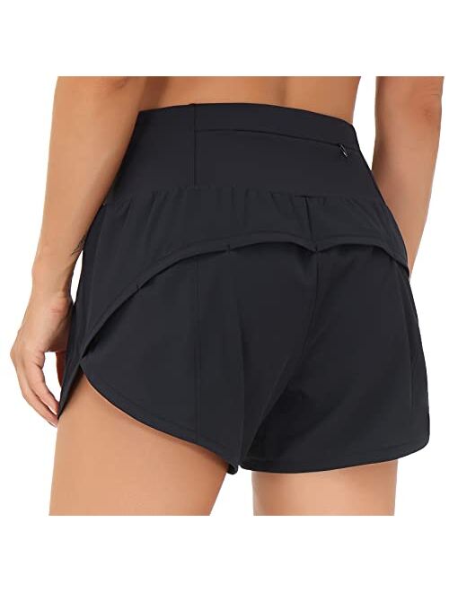 THE GYM PEOPLE Womens High Waisted Running Shorts Quick Dry Athletic Workout Shorts with Mesh Liner Zipper Pockets