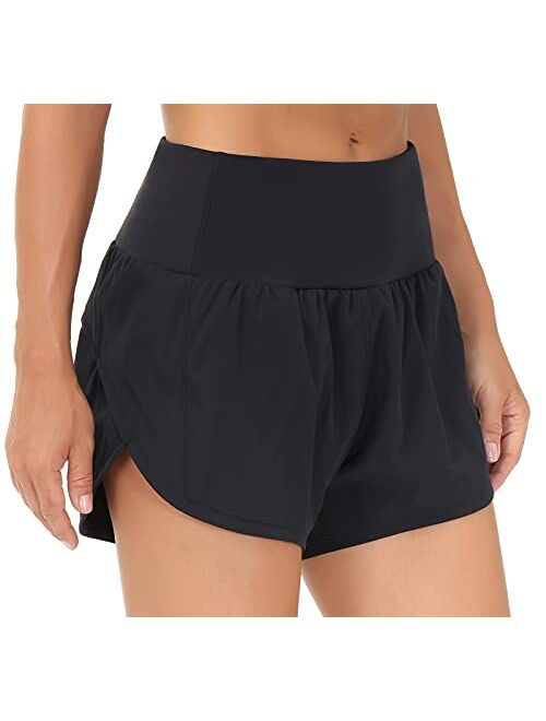 THE GYM PEOPLE Womens High Waisted Running Shorts Quick Dry Athletic Workout Shorts with Mesh Liner Zipper Pockets