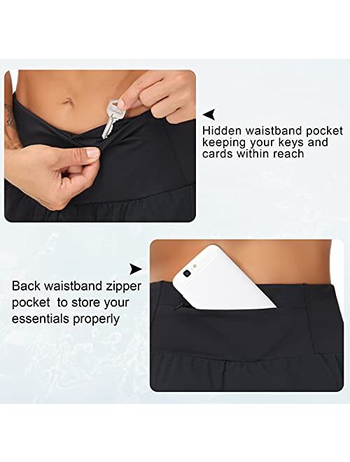 THE GYM PEOPLE Womens High Waisted Running Shorts Quick Dry Athletic Workout Shorts with Mesh Liner Zipper Pockets