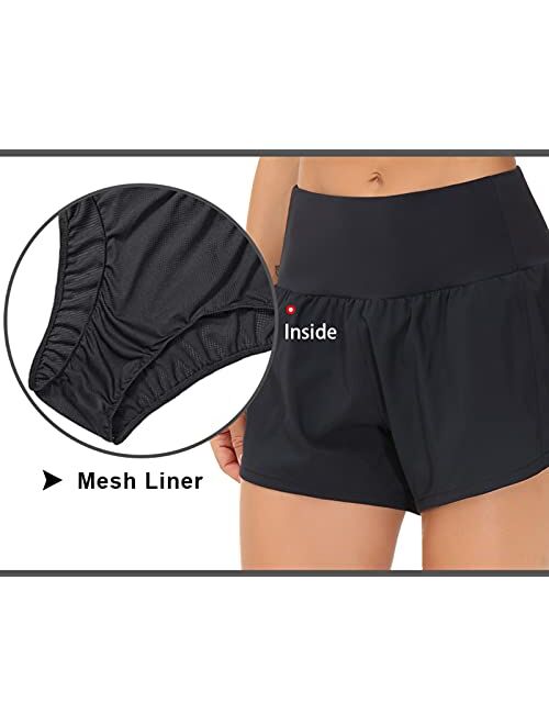 THE GYM PEOPLE Womens High Waisted Running Shorts Quick Dry Athletic Workout Shorts with Mesh Liner Zipper Pockets