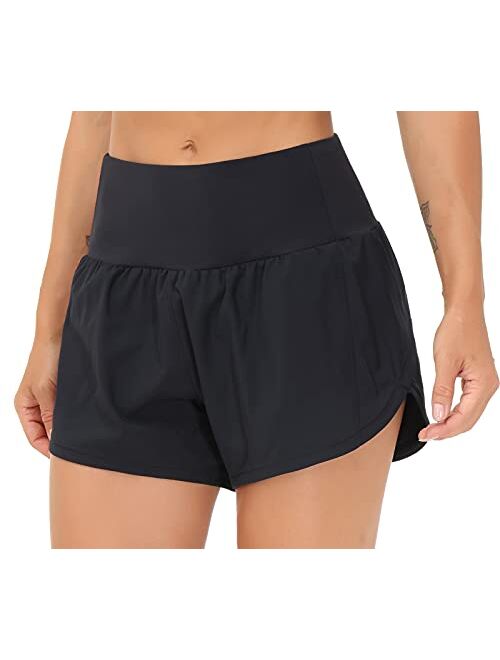 THE GYM PEOPLE Womens High Waisted Running Shorts Quick Dry Athletic Workout Shorts with Mesh Liner Zipper Pockets