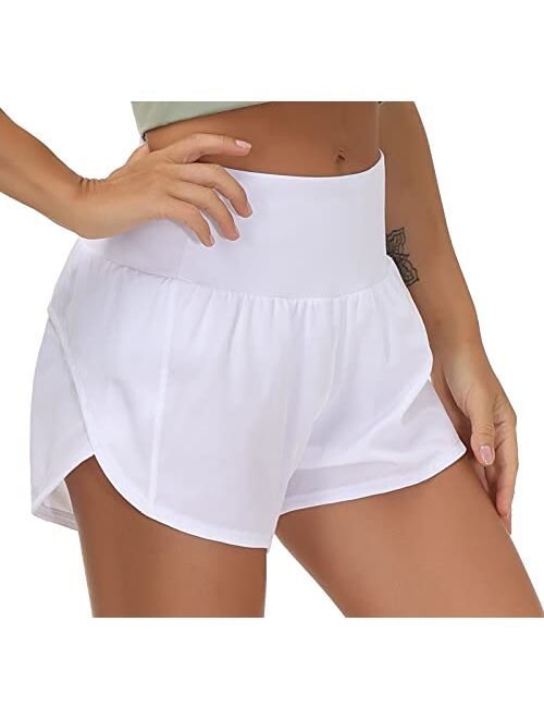 THE GYM PEOPLE Womens High Waisted Running Shorts Quick Dry Athletic Workout Shorts with Mesh Liner Zipper Pockets