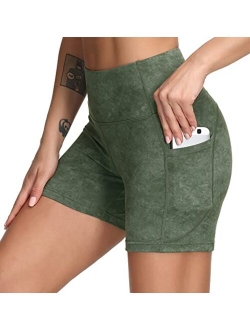 Dragon Fit High Waist Yoga Shorts for Women with 2 Side Pockets Tummy Control Running Home Workout Shorts