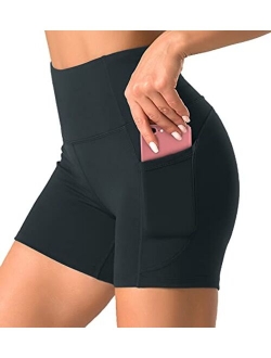 Dragon Fit High Waist Yoga Shorts for Women with 2 Side Pockets Tummy Control Running Home Workout Shorts