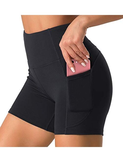 Dragon Fit High Waist Yoga Shorts for Women with 2 Side Pockets Tummy Control Running Home Workout Shorts