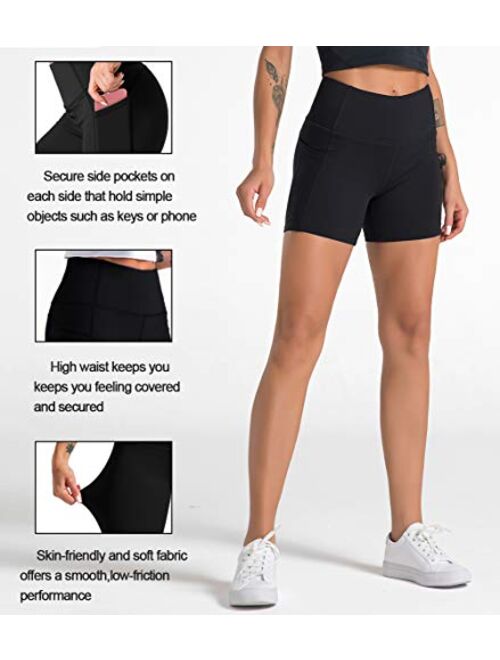 Dragon Fit High Waist Yoga Shorts for Women with 2 Side Pockets Tummy Control Running Home Workout Shorts