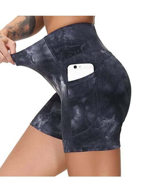 Dragon Fit High Waist Yoga Shorts for Women with 2 Side Pockets Tummy Control Running Home Workout Shorts