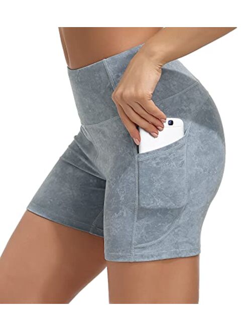 Dragon Fit High Waist Yoga Shorts for Women with 2 Side Pockets Tummy Control Running Home Workout Shorts