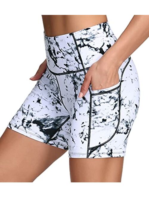 Dragon Fit High Waist Yoga Shorts for Women with 2 Side Pockets Tummy Control Running Home Workout Shorts