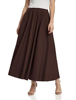 Soojun Women's Solid Cotton Linen Retro Vintage A-line Long Flowy Skirts