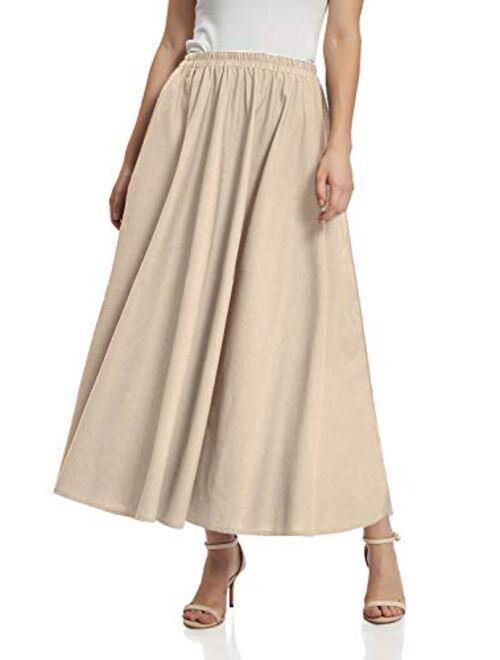 Soojun Women's Solid Cotton Linen Retro Vintage A-line Long Flowy Skirts