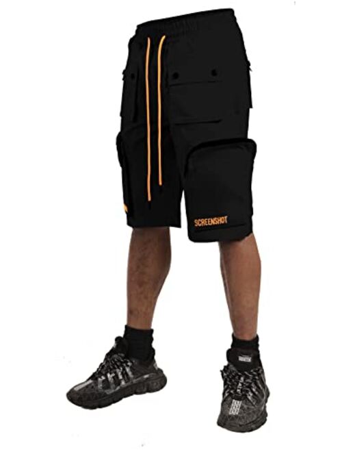 SCREENSHOT Mens Premium Multifunctional Utility Nylon Cargo Shorts - Crisp Shell Fabric 3D Pockets Hiking Tapered Bottoms