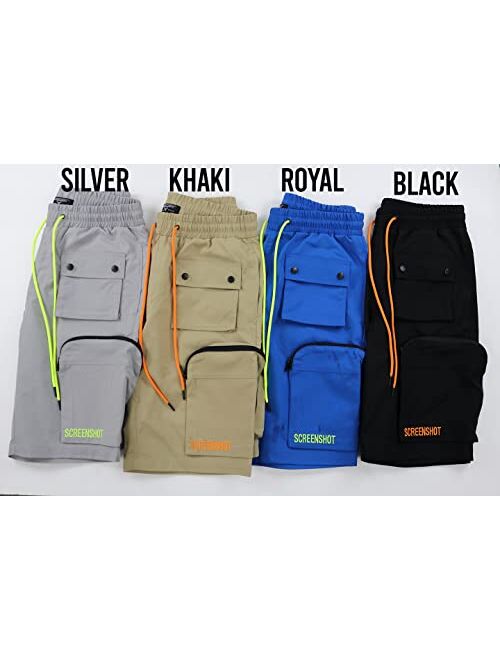 SCREENSHOT Mens Premium Multifunctional Utility Nylon Cargo Shorts - Crisp Shell Fabric 3D Pockets Hiking Tapered Bottoms