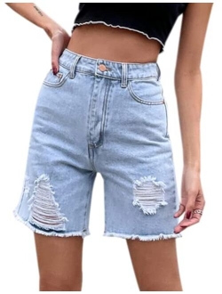 beyords Jean Shorts Womens High Waisted Raw Hem Ripped Distressed Bermuda Shorts