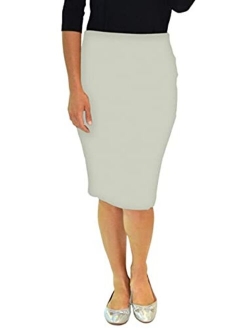 Kosher Casual Women's Modest Knee Length Stretch Pencil Skirt in Lightweight Cotton Spandex