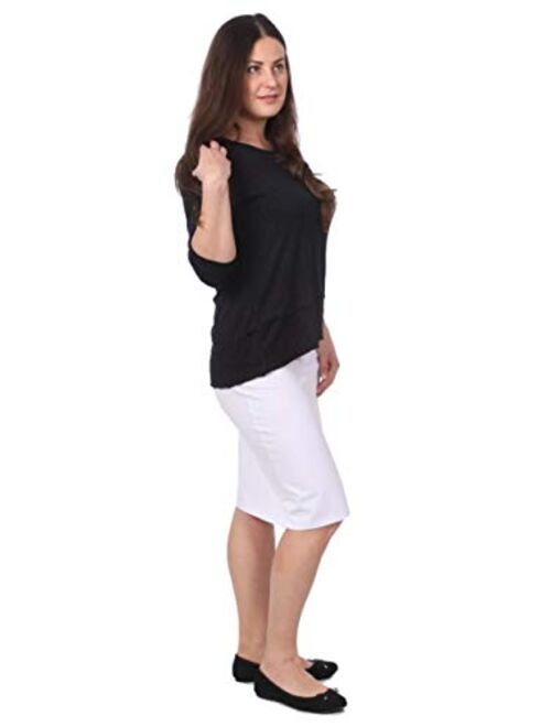 Kosher Casual Women's Modest Knee Length Stretch Pencil Skirt in Lightweight Cotton Spandex