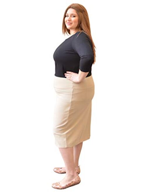 Kosher Casual Women's Modest Knee Length Stretch Pencil Skirt in Lightweight Cotton Spandex