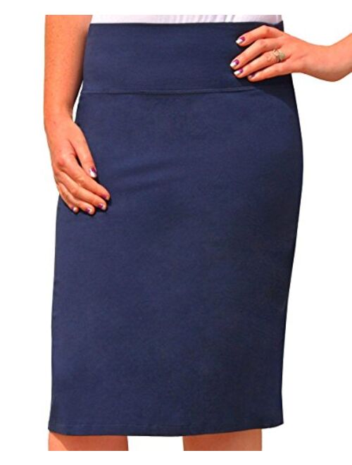 Kosher Casual Women's Modest Knee Length Stretch Pencil Skirt in Lightweight Cotton Spandex