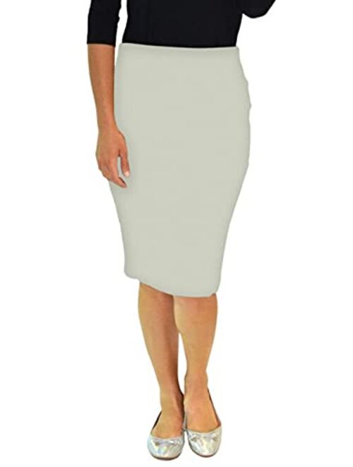 Kosher Casual Women's Modest Knee Length Stretch Pencil Skirt in Lightweight Cotton Spandex