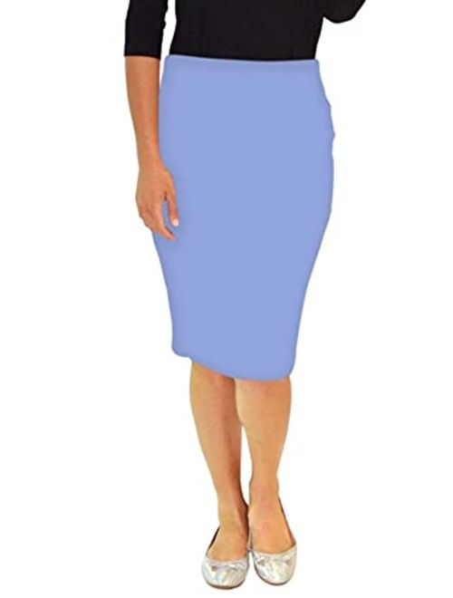 Kosher Casual Women's Modest Knee Length Stretch Pencil Skirt in Lightweight Cotton Spandex