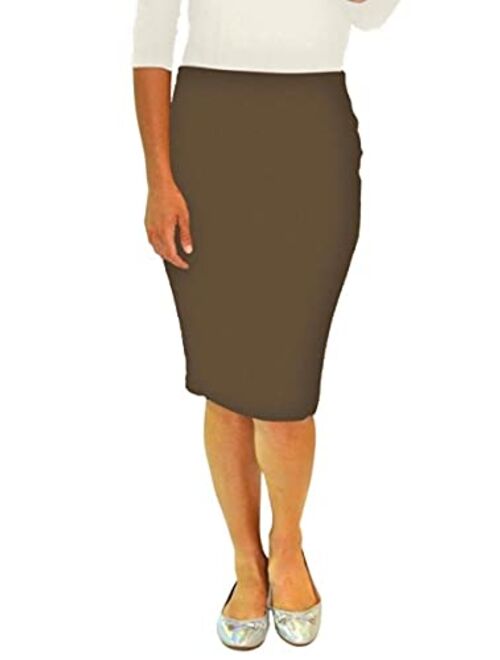 Kosher Casual Women's Modest Knee Length Stretch Pencil Skirt in Lightweight Cotton Spandex