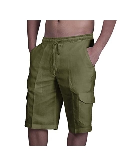 Come Wonka Men's Cargo Shorts Linen Casual Loose Cargo Shorts Elastic Waist Drawstring Summer Beach Shorts with Pockets