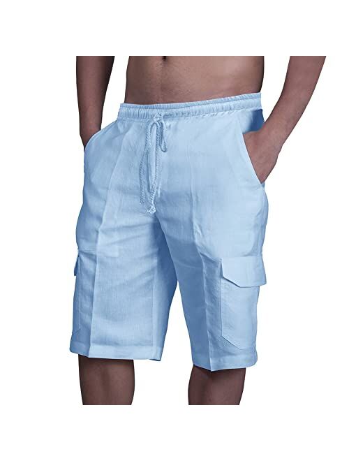 Come Wonka Men's Cargo Shorts Linen Casual Loose Cargo Shorts Elastic Waist Drawstring Summer Beach Shorts with Pockets