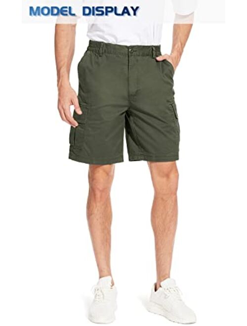 TACVASEN Men's Flat Shorts with Pockets Summer Casual Cotton Cargo Work Shorts Elastic Waist