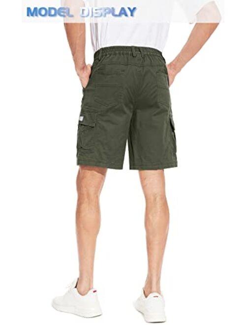 TACVASEN Men's Flat Shorts with Pockets Summer Casual Cotton Cargo Work Shorts Elastic Waist