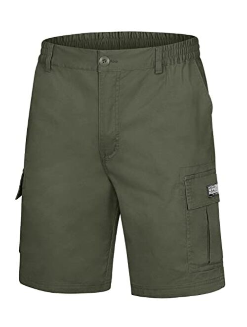 TACVASEN Men's Flat Shorts with Pockets Summer Casual Cotton Cargo Work Shorts Elastic Waist