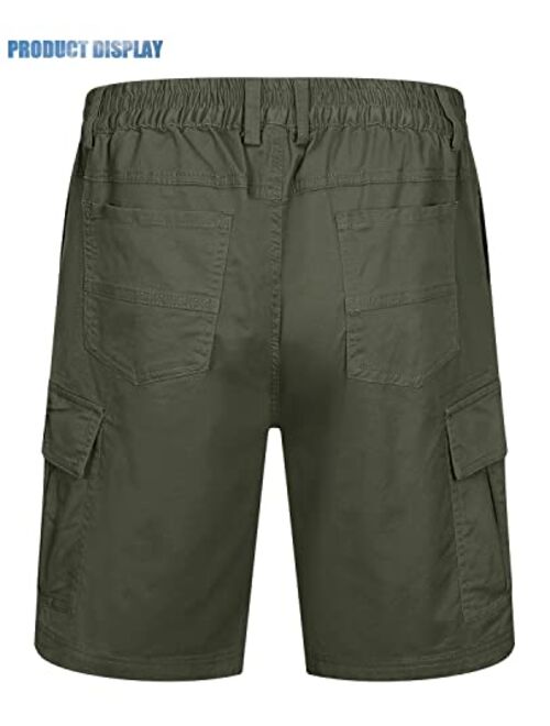 TACVASEN Men's Flat Shorts with Pockets Summer Casual Cotton Cargo Work Shorts Elastic Waist