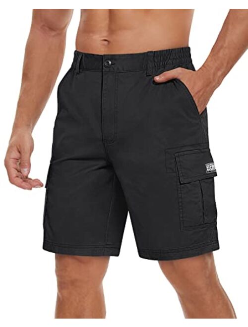 TACVASEN Men's Flat Shorts with Pockets Summer Casual Cotton Cargo Work Shorts Elastic Waist