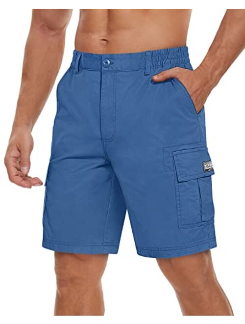 TACVASEN Men's Flat Shorts with Pockets Summer Casual Cotton Cargo Work Shorts Elastic Waist