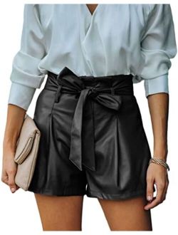 DZOVUTTZ High Waisted Shorts for Women Faux Leather Wide Leg with Pockets