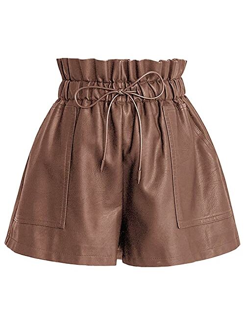 DZOVUTTZ High Waisted Shorts for Women Faux Leather Wide Leg with Pockets